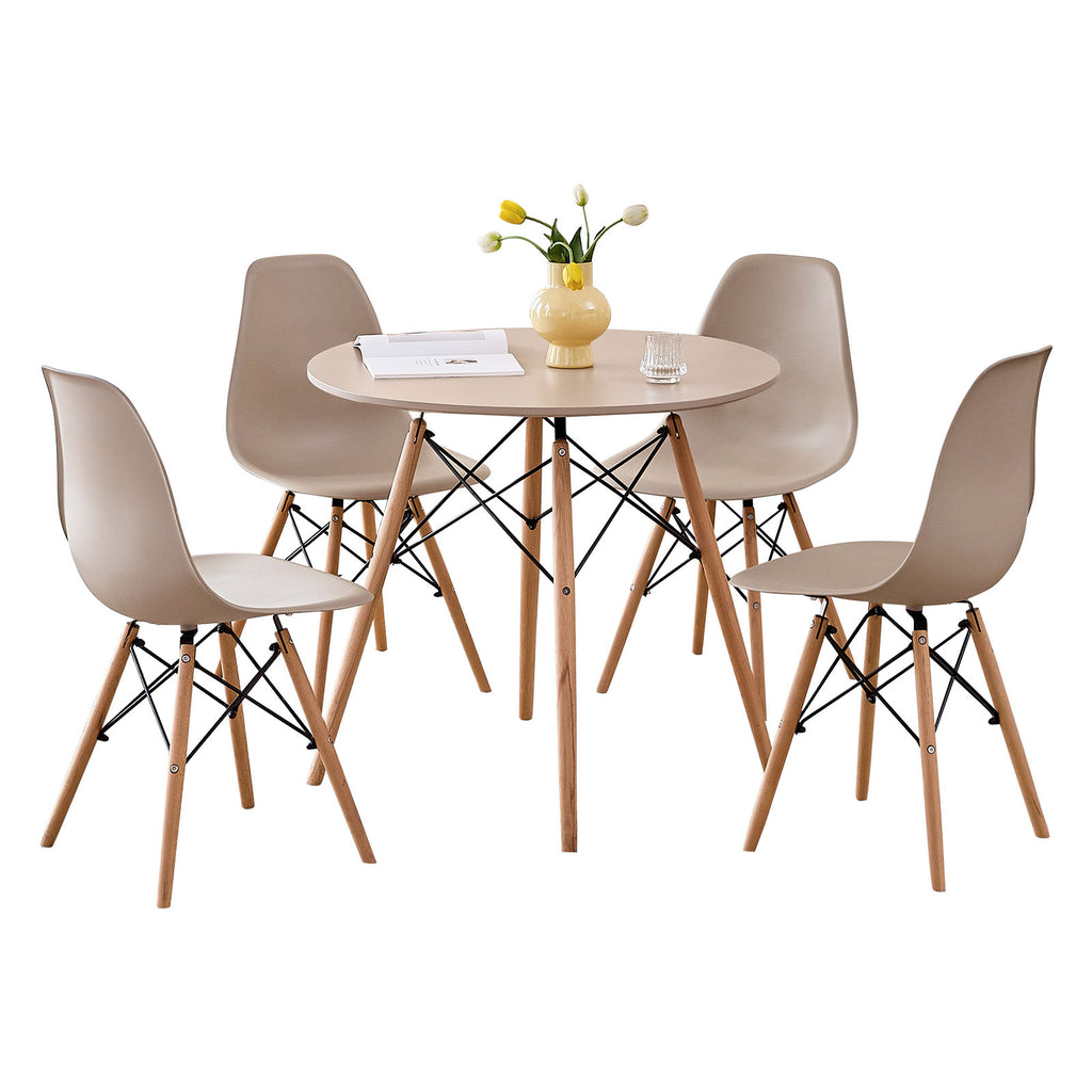 5 Piece 31.5'' Round Dining Table Set for 4, Mid-Century Modern Table W/ 4 Chairs for Kitchen, Home, Living Room, Apartment, Wood Legs, Metal Frame