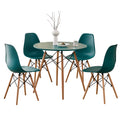 5 Piece 31.5'' Round Dining Table Set for 4, Kitchen Table & Chairs Set of 4, Mid-Century Modern Table W/ 4 Chairs for Home, Living Room, Apartment, Wood Legs, Metal Frame, Green