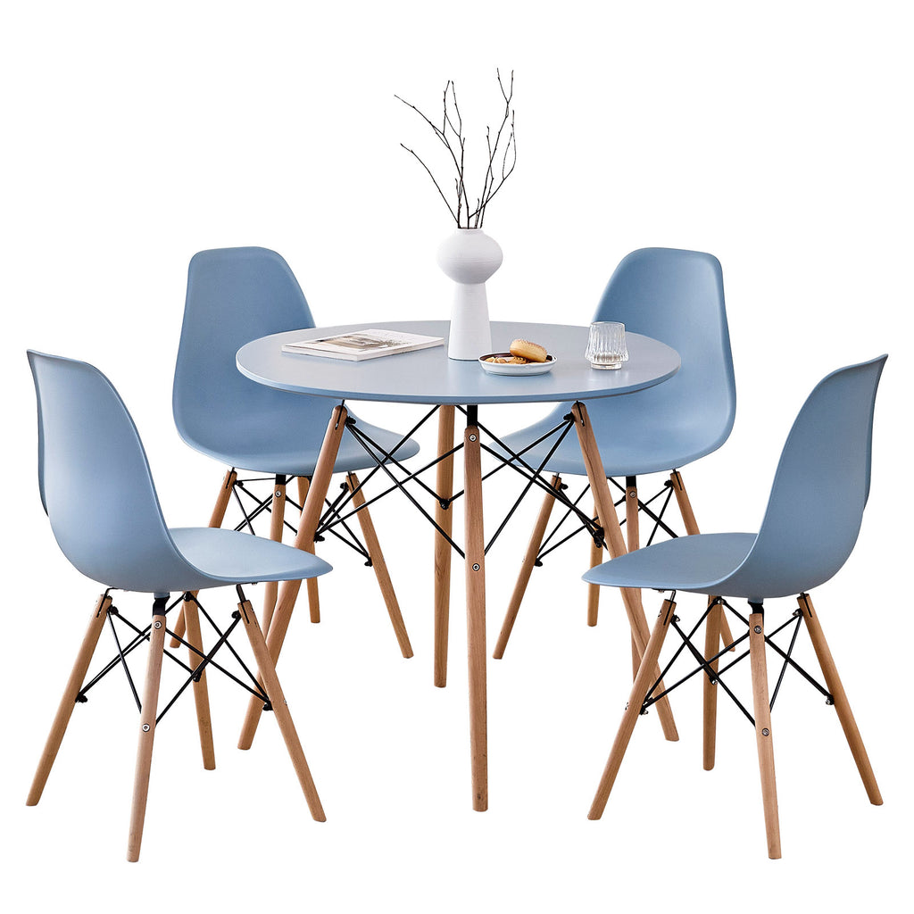 5 Piece 31.5'' Round Dining Table Set for 4, Kitchen Table & Chairs Set of 4, Mid-Century Modern Table W/ 4 Chairs for Home, Living Room, Apartment, Wood Legs, Metal Frame, Blue