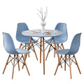 5 Piece 31.5'' Round Dining Table Set for 4, Kitchen Table & Chairs Set of 4, Mid-Century Modern Table W/ 4 Chairs for Home, Living Room, Apartment, Wood Legs, Metal Frame, Blue