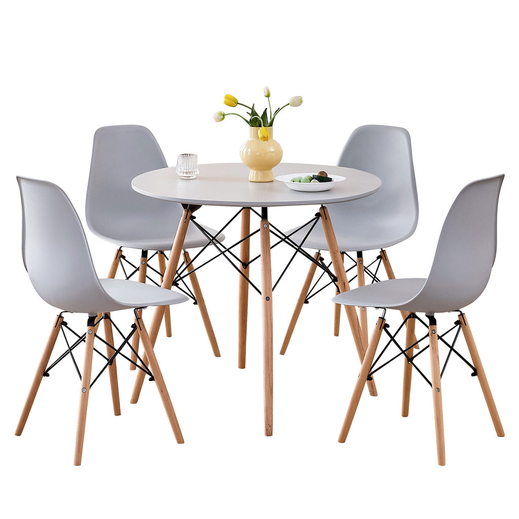 5 Piece 31.5'' Round Dining Table Set for 4, Kitchen Table & Chairs Set of 4, Mid-Century Modern Table W/ 4 Chairs for Home, Living Room, Apartment, Wood Legs, Metal Frame, Gray