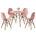 5-Piece 31.5'' Round Dining Table Set for 4, Kitchen Table Chair Set of 4, Mid-Century Modern Dinette Dining Room Table Set Dinner Table for 4 W/Solid Wood Legs, Pink