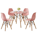 5-Piece 35.5'' Round Dining Table Set for 4, Kitchen Table Chair Set of 4, Mid-Century Modern Dinette Dining Room Table Set Dinner Table for 4 W/Solid Wood Legs, Pink