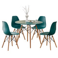 5 Piece 35.5'' Round Dining Table Set for 4, Mid-Century Modern Table W/ 4 Chairs for Kitchen, Home, Living Room, Apartment, Wood Legs, Metal Frame, Plastic Seats, Green