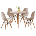 5 Piece 35.5'' Round Dining Table Set for 4, Kitchen Table & Chairs Set of 4, Mid-Century Modern Table W/ 4 Chairs for Home, Living Room, Apartment, Wood Legs, Metal Frame, Sand