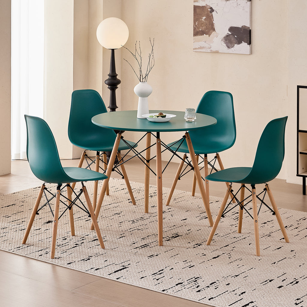 5 Piece 31.5'' Round Dining Table Set for 4, Kitchen Table & Chairs Set of 4, Mid-Century Modern Table W/ 4 Chairs for Home, Living Room, Apartment, Wood Legs, Metal Frame, Green