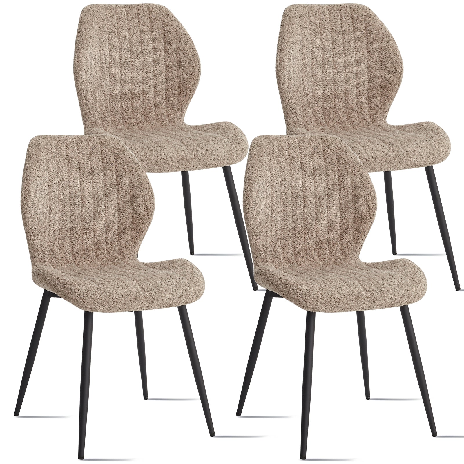 Boucle Dining Chairs Set of 4, Mid Century Modern Kitchen Chairs Comfortable Upholstered Armless Accent Dinning Room Chairs with Back and Metal Legs for Kitchen, Bedroom, Living Room, Brown