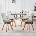 5 Piece Round Dining Table Set for 4, 31.5" Kitchen Table with 4 Clear Gray Acrylic Chairs for Restaurant Bedroom Living Room, Space Saving Black Table Chair Set of 4