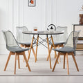 5 Piece Round Dining Table Set for 4, 35.5" Kitchen Table with 4 Clear Gray Acrylic Chairs for Restaurant Bedroom Living Room, Space Saving Black Table Chair Set of 4