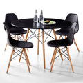 5 Piece 35.5'' Round Dining Table Set for 4, Kitchen Table & Chairs Set of 4, Mid-Century Modern Table W/ 4 Chairs for Home, Living Room, Apartment, Wood Legs, Metal Frame, Black