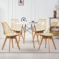 5 Piece Round Dining Table Set for 4, 35.5" Kitchen Table with 4 Clear Brown Acrylic Chairs for Restaurant Bedroom Living Room, Space Saving White Table Chair Set of 4