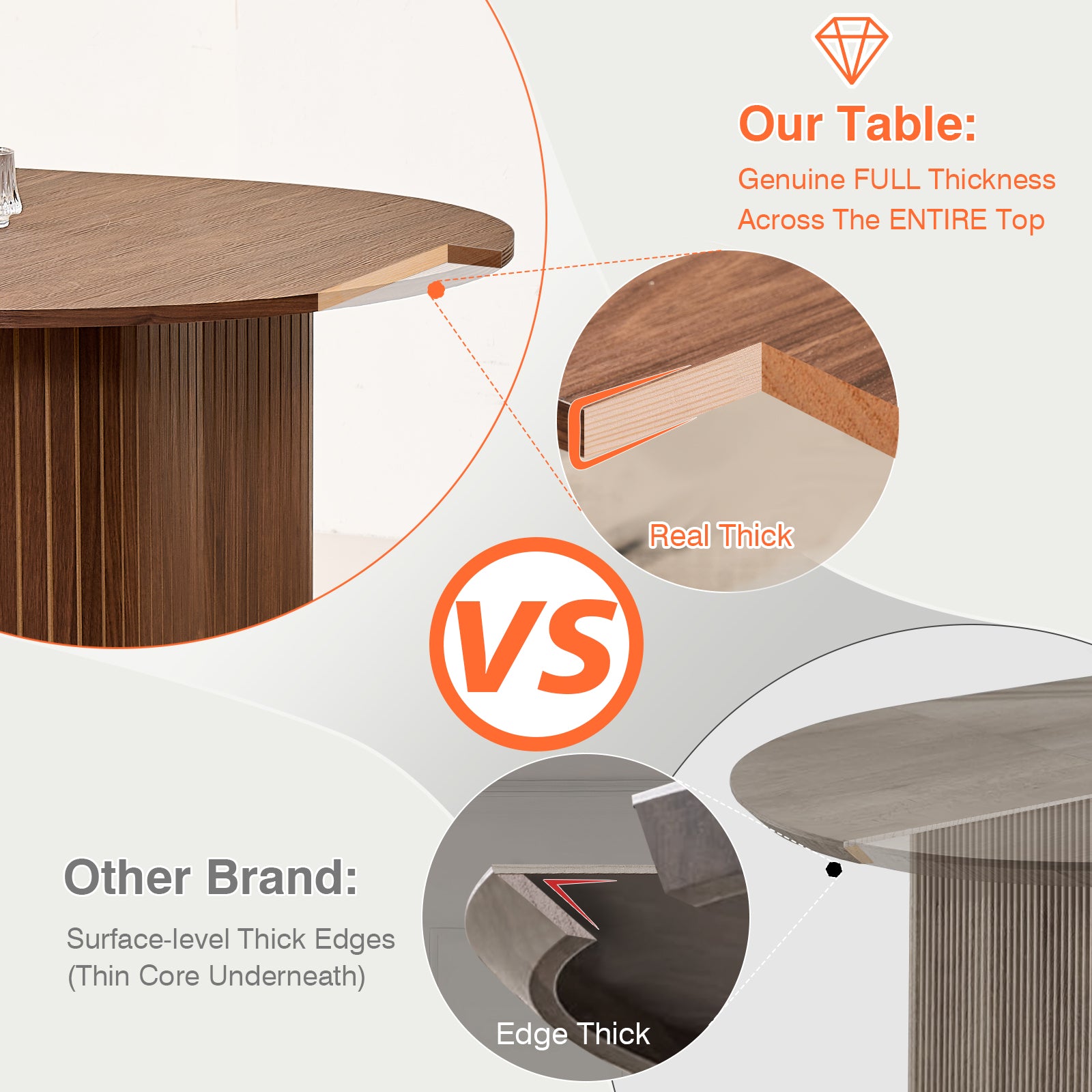 71" Brown Large Dining Table Set for 4 Modern Kitchen Table with Brown Boucle Upholstered Kitchen Chairs Set of 4