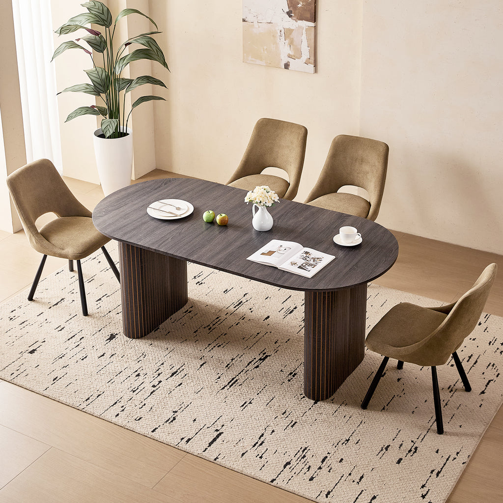 71" Black Large Dining Table Set for 4 Modern Kitchen Table with Brown Boucle Upholstered Kitchen Chairs Set of 4