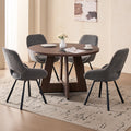 5 Piece 47" Round Dining Table Set for 4, [Fanned Base] [1.38" Thick Top] Wood Kitchen Table with 4 Swivel Dining Chairs, Grey
