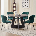 5 Piece 47'' Round Dining Table Chairs Set for 4, Farmhouse Grey Kitchen Table with Chairs Mid Century Modern Dinning Room Set Wood Kitchen Table with 4 Water-Resistant Fabric Dining Chairs, Green