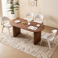 71" Brown Large Dining Table Set for 4 Modern Kitchen Table with White Linen Upholstered Kitchen Chairs Set of 4