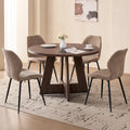 5 Piece 47'' Round Dining Table Chairs Set for 4, Farmhouse Oak Kitchen Table with 4 Scandi Mid Century Modern Dinning Room Chairs, Wood Dinner Table &Upholstered Fabric Chairs Set of 4, Brown