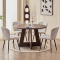 5 Piece 47" Round Dining Room Table Set for 4, [Fanned Base] [1.38" Thick Top] Wood Kitchen Table with 4 White Chenille Dining Chairs