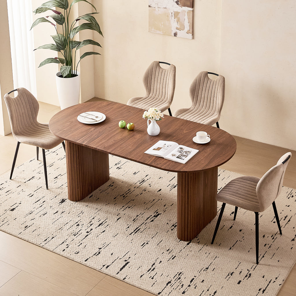 71" Large Dining Table Set for 4, Rounded Corners Farmhouse Modern Rectangle Wood Kitchen Table with Fabric Wingback Dining Chairs for Living Room Apartment Waiting Room
