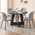 5 Piece 47'' Round Dining Table Chairs Set for 4, Farmhouse Kitchen Table with 4 Scandi Mid Century Modern Dinning Room Chairs, Wood Dinner Table &Upholstered Fabric Chairs Set of 4, Gray