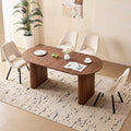 71" Brown Large Dining Table Set for 4 Modern Kitchen Table with Beige Boucle Upholstered Kitchen Chairs Set of 4