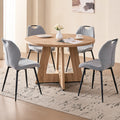 5 Piece 47'' Round Dining Table Chairs Set for 4, Farmhouse Oak Kitchen Table with 4 Scandi Mid Century Modern Dinning Room Chairs, Wood Dinner Table &Upholstered Fabric Chairs Set of 4, Gray