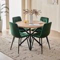39" Round Dining Table Set for 4, Mid Century Kitchen Table with 4 Green Velvet Upholstered Dining Chairs for Apartment Living Room Space Saving