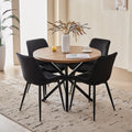 39" Round Dining Table Set for 4, Mid Century Kitchen Table with 4 Black Upholstered Dining Chairs for Apartment Living Room Space Saving,Brown Table