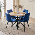 5 Piece Round Dining Table Chairs Set for 4 - Mid-Century Modern Oak Kitchen Table with 4 Blue Velvet Chairs, Coffee Table & Chair with Black Metal Legs for Dining Living Room, Apartment