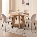 5 Piece 47'' Round Dining Table Chairs Set for 4, Farmhouse Oak Kitchen Table with 4 Boucle Mid Century Modern Dinning Room Chairs, Wood Dinner Table &Upholstered Chair Set of 4, Beige