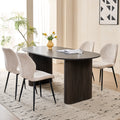71" Large Dining Table Set for 4, Rounded Corners Farmhouse Modern Rectangle Wood Kitchen Table with Boucle Chairs Set of 4