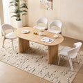 71" Natural Large Dining Table Set for 4 Modern Kitchen Table with White Linen Upholstered Kitchen Chairs Set of 4