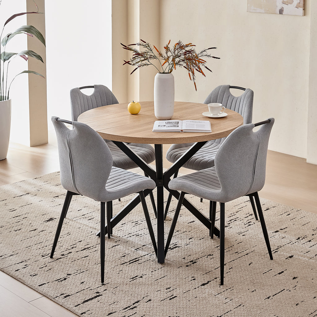 5 Piece 39" Round Dining Table Set for 4, Mid Century Kitchen Table with 4 Khaki Gray Upholstered Dining Chairs for Apartment Living Room, Space Saving Table.