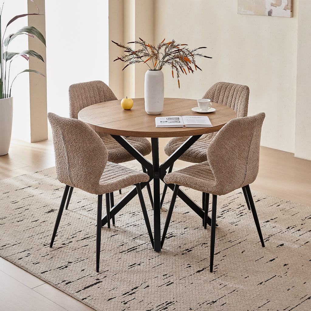 39" Round Dining Table Set for 4, Mid Century Kitchen Table with 4 Brown Upholstered Dining Chairs for Apartment Living Room Space Saving,Brown Table