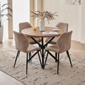 39" Round Dining Table Set for 4, Mid Century Kitchen Table with 4 Brown Upholstered Dining Chairs for Apartment Living Room Space Saving,Brown Table