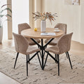 39" Round Dining Table Set for 4, Mid Century Kitchen Table with 4 Brown Upholstered Dining Chairs for Apartment Living Room Space Saving,Natural Table