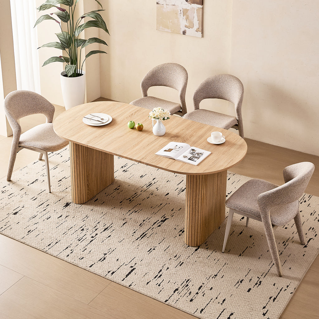 71" Natural Large Dining Table Set for 4 Modern Kitchen Table with Brown Linen Upholstered Kitchen Chairs Set of 4