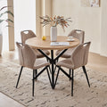 5 Piece 39" Round Dining Table Set for 4, Mid Century Kitchen Table with 4 Khaki Fabric Upholstered Dining Chairs for Apartment Living Room, Space Saving Table.