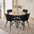39" Round Dining Table Set for 4, Mid Century Kitchen Table with 4 Black Upholstered Dining Chairs for Apartment Living Room Space Saving,Natural Table