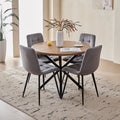 5 Pieces Round Dining Table Set - Mid-Century Brown Dining Table with 4 Gray Velvet Chairs Set, Coffee Table & Chairs with Black Metal Legs for Kitchen Dining Room, Apartment
