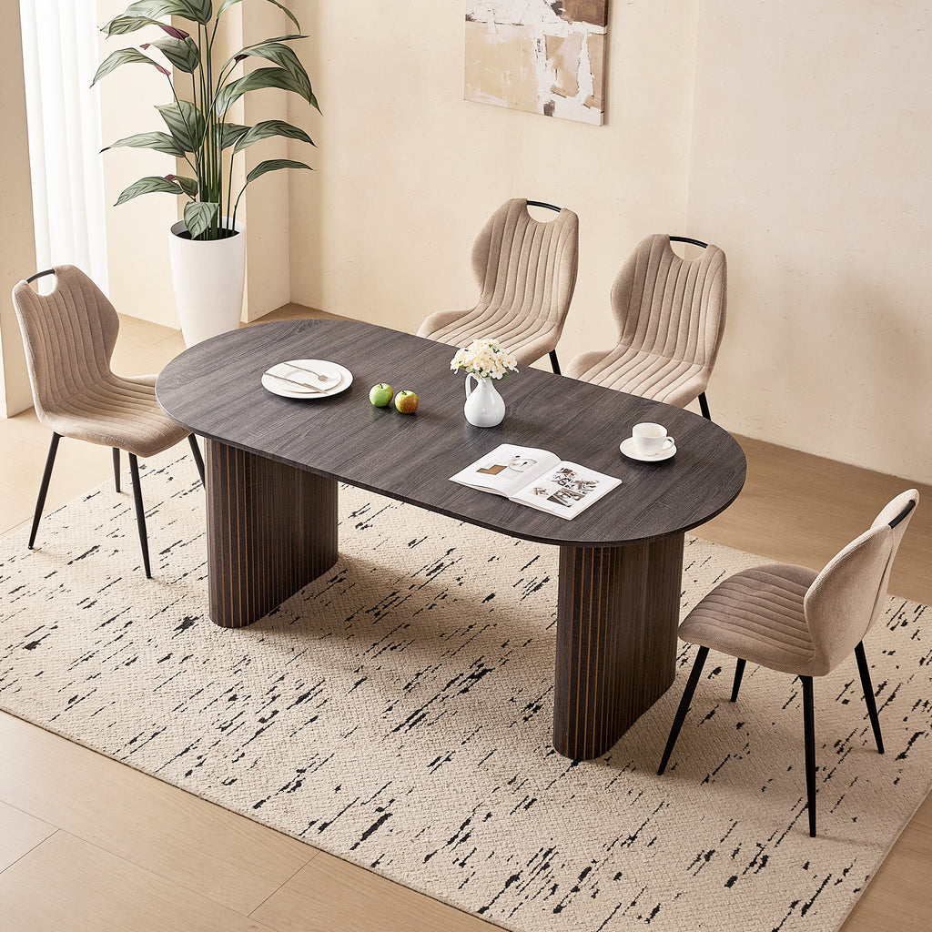 71" Large Dining Table Set for 4, Rounded Corners Farmhouse Modern Rectangle Wood Kitchen Table with Fabric Wingback Dining Chairs for Living Room Apartment Waiting Room
