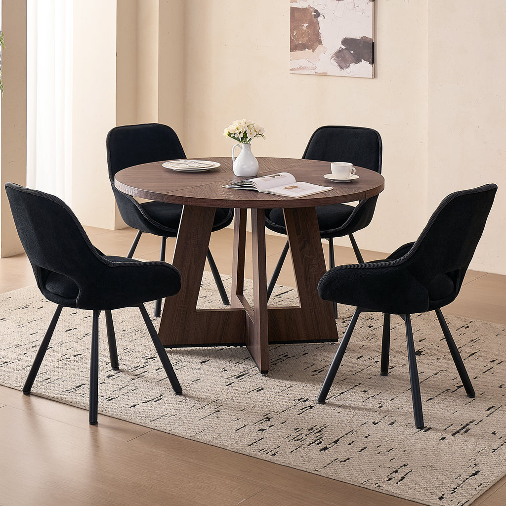 5 Piece 47" Round Dining Table Set for 4, [Fanned Base] [1.38" Thick Top] Wood Kitchen Table with 4 Swivel Dining Chairs, Black