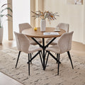 39" Round Dining Table Set for 4, Mid Century Kitchen Table with 4 Beige Upholstered Dining Chairs for Apartment Living Room Space Saving,Brown Table