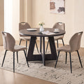 5 Piece 47'' Round Dining Table Chairs Set for 4, Farmhouse Kitchen Table with 4 Scandi Mid Century Modern Dinning Room Chairs, Wood Dinner Table &Upholstered Fabric Chairs Set of 4, Khaki