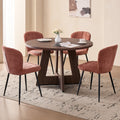 5 Piece 47" Round Dining Room Table Set for 4, [Fanned Base] [1.38" Thick Top] Wood Kitchen Table with 4 Orange Chenille Dining Chairs