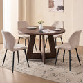 5 Piece 47'' Round Dining Table Chairs Set for 4, Farmhouse Oak Kitchen Table with 4 Scandi Mid Century Modern Dinning Room Chairs, Wood Dinner Table &Upholstered Fabric Chairs Set of 4, Beige