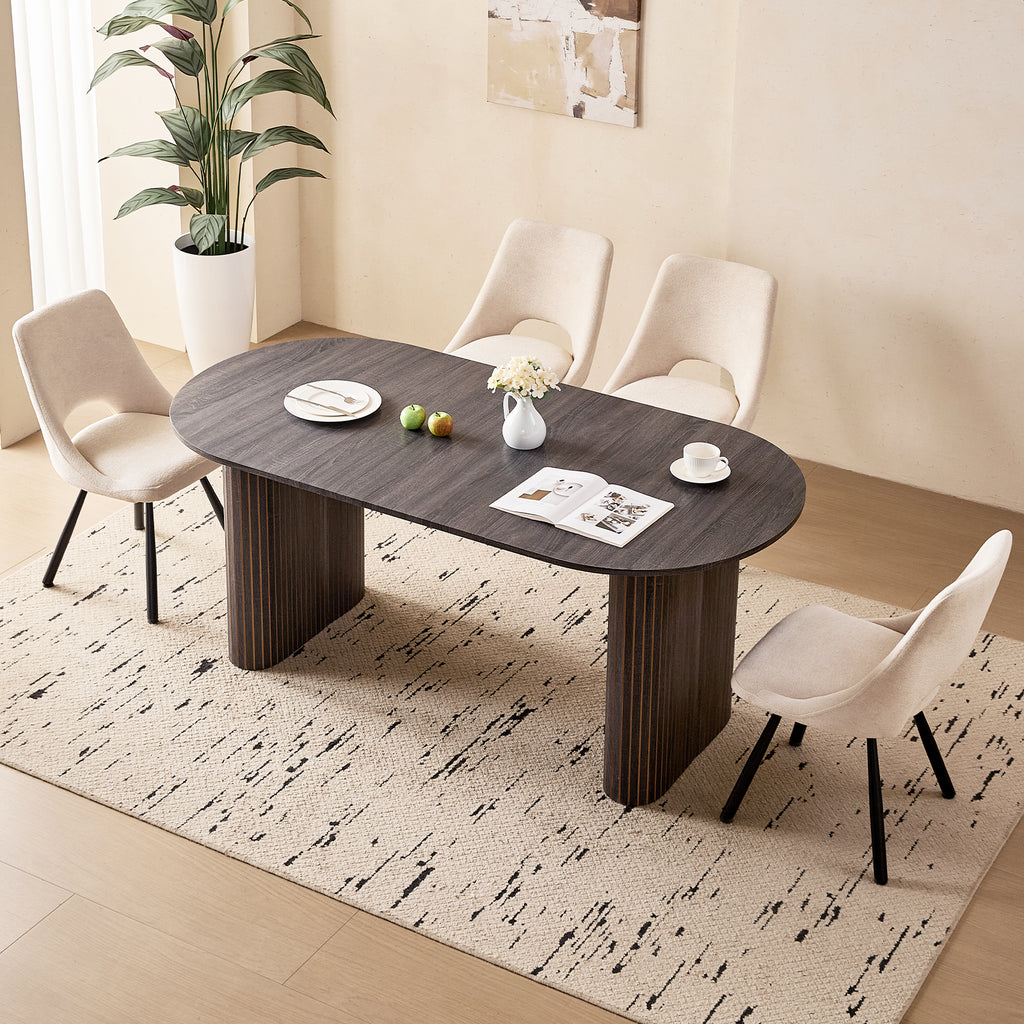 71" Black Large Dining Table Set for 4 Modern Kitchen Table with Beige Boucle Upholstered Kitchen Chairs Set of 4