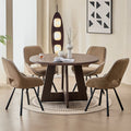 5 Piece 47" Round Dining Table Set for 4, [Fanned Base] [1.38" Thick Top] Wood Kitchen Table with 4 Swivel Dining Chairs, Brown