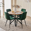 5 Pieces Round Dining Table Set - Mid-Century Modern Brown Dinner Table with 4 Green Velvet Chairs Set, Coffee Table & Chair with Black Metal Legs for Kitchen Dining Room, Apartment