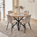 39" Round Dining Table Set for 4, Mid Century Kitchen Table with 4 Beige Upholstered Dining Chairs for Apartment Living Room Space Saving,Natural Table
